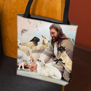 Jesus Surrounded By Lambs Tote Bag