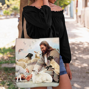 Jesus Surrounded By Lambs Tote Bag
