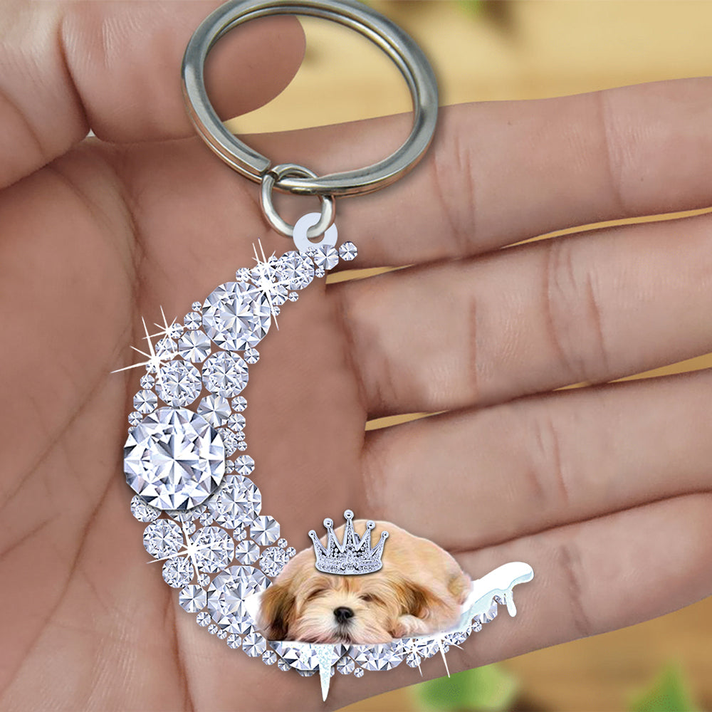 Lhasa Apso Sleeping On A Diamond Moon Acrylic Keychain