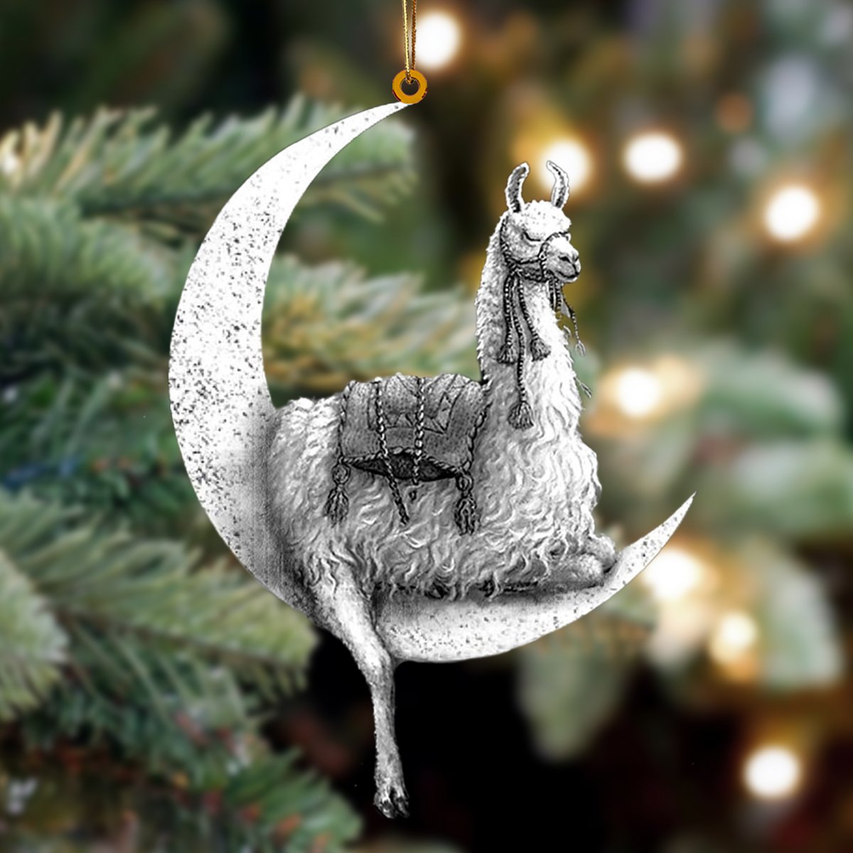 Llama Sits On The Moon Hanging Ornament