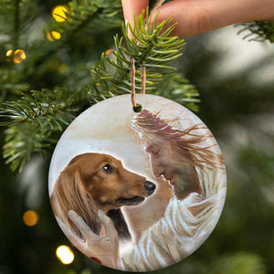 New Release -Long Haired Dachshund With God Porcelain/Ceramic Ornament