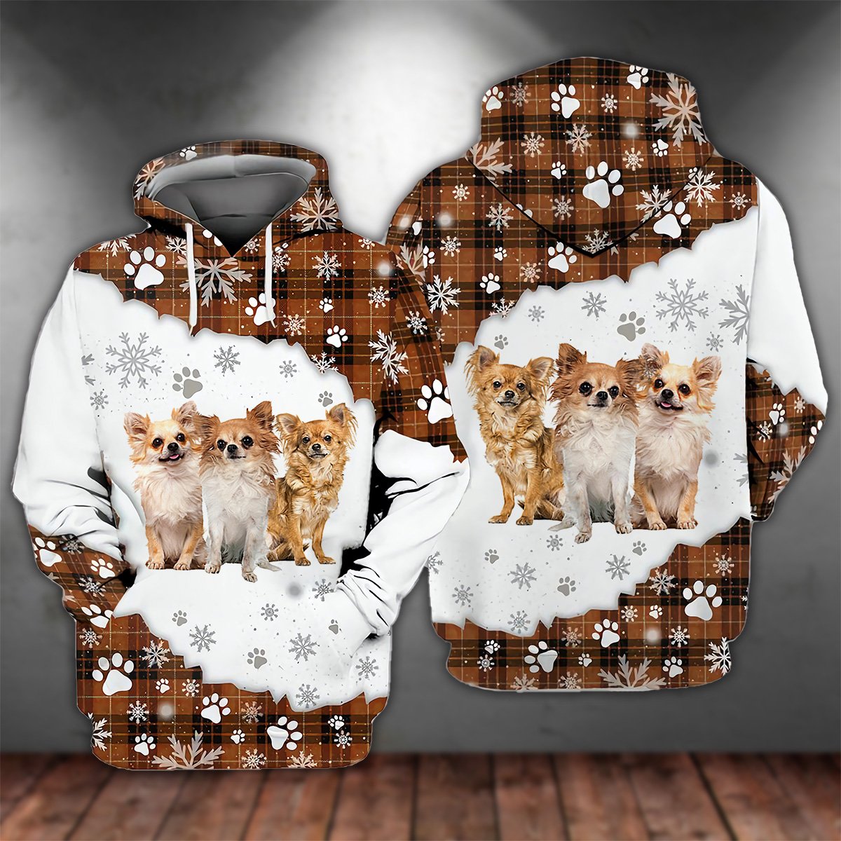 Long haired Tan Chihuahua Happy Holiday Unisex Hoodie