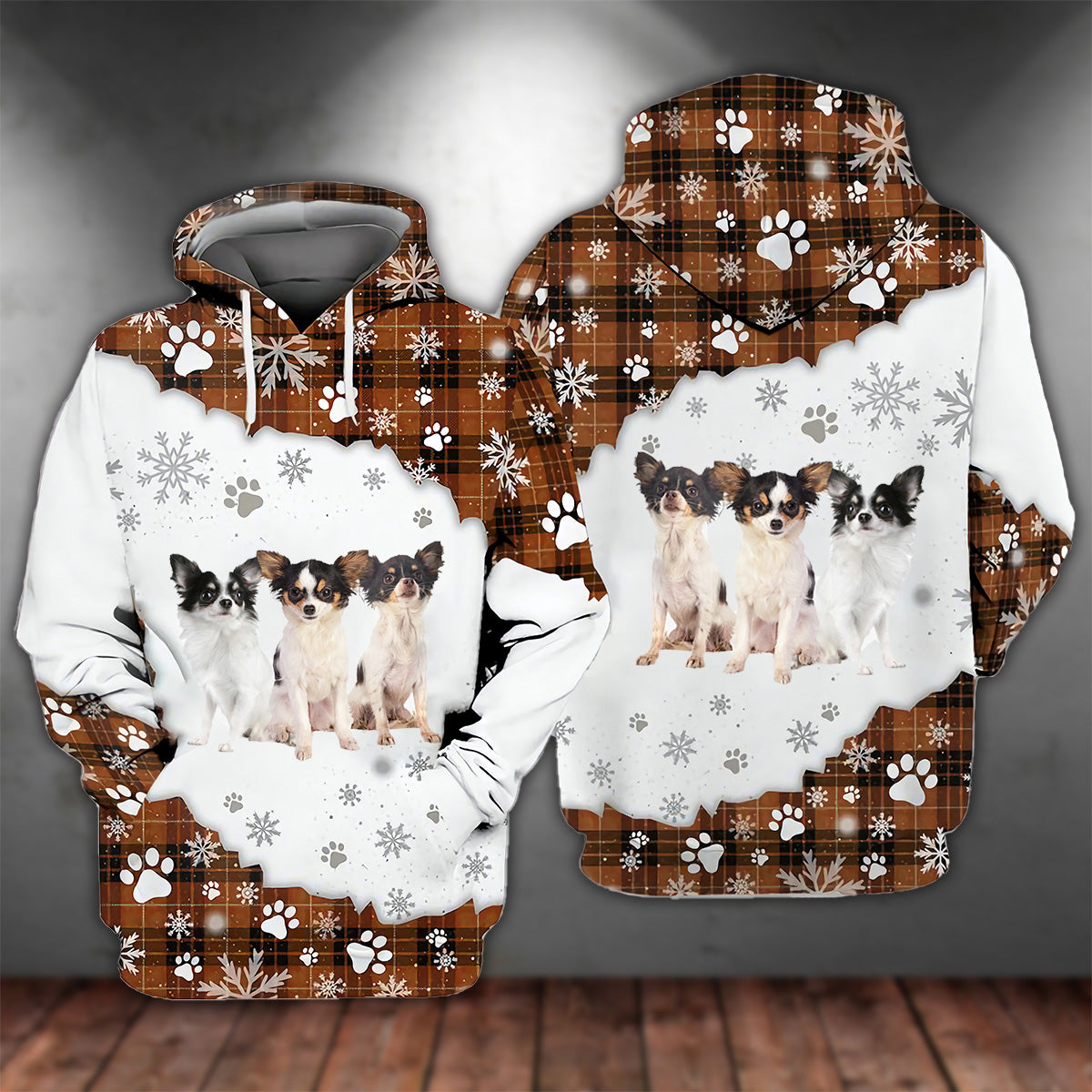 Long haired White Chihuahua Happy Holiday Unisex Hoodie