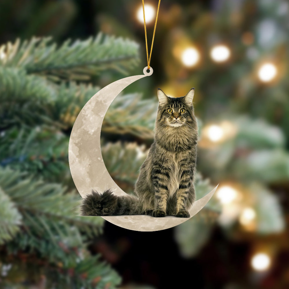 Maine Coon Cat Sits On The Moon Hanging Ornament