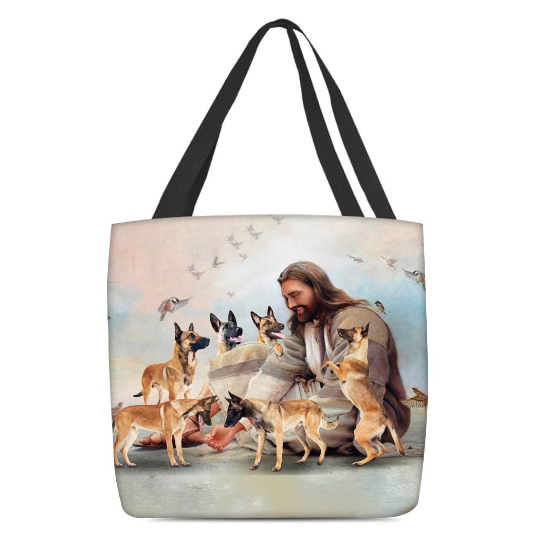 Jesus Surrounded By Malinoises Tote Bag
