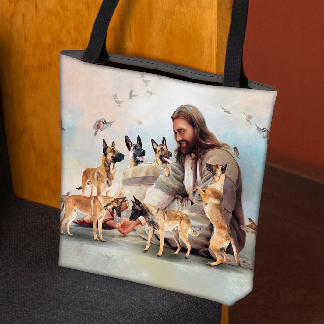 Jesus Surrounded By Malinoises Tote Bag