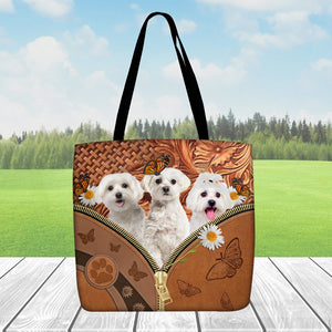 Maltese Daisy Flower And Butterfly Tote Bag