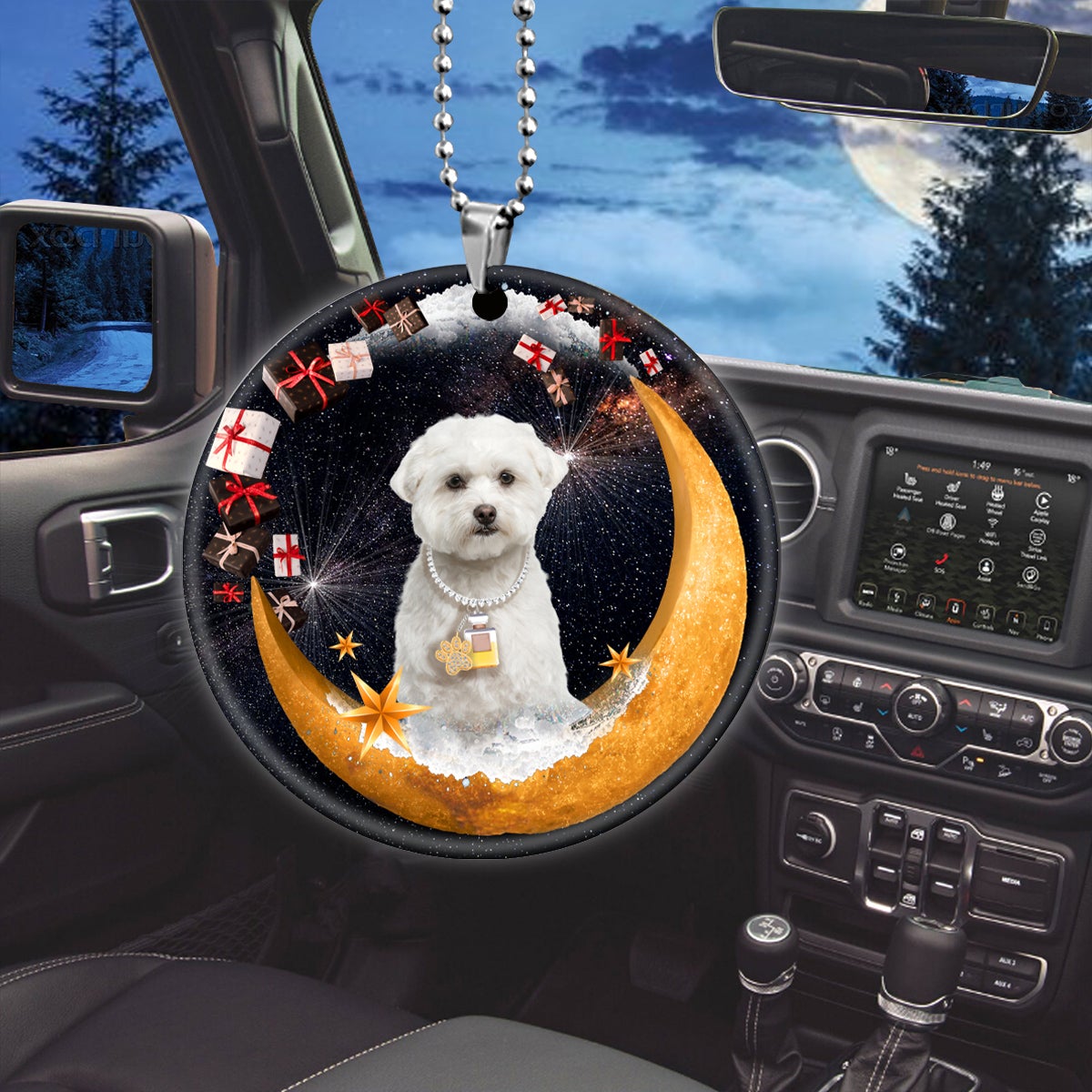Maltese Fashion Moon Car Hanging Ceramic Ornament