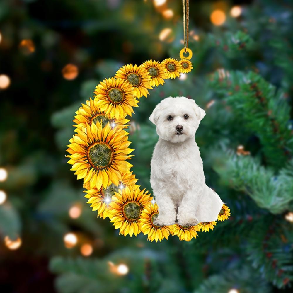 Maltese On Sunflower Moon Ornament