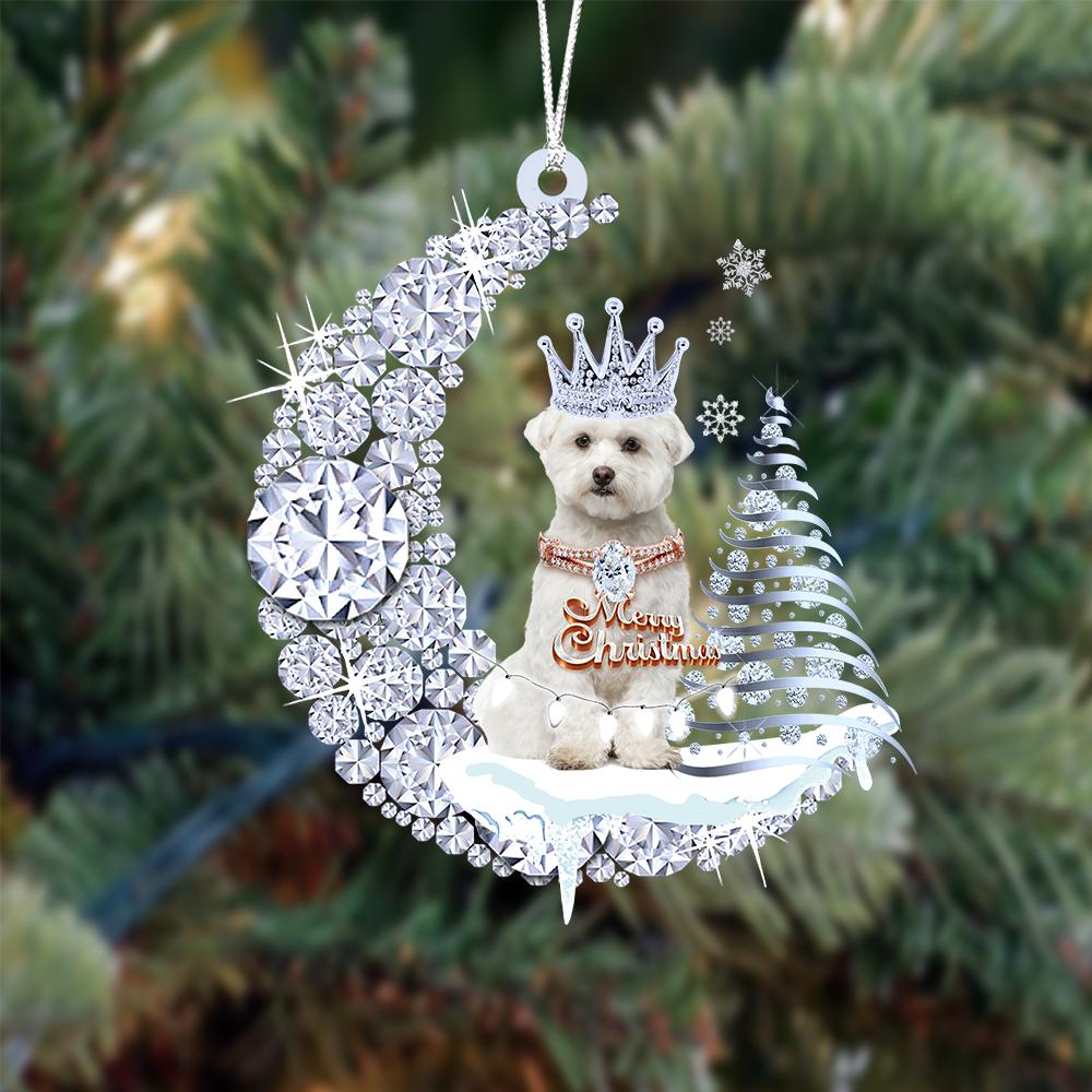 Maltese Diamond Moon Merry Christmas Ornament