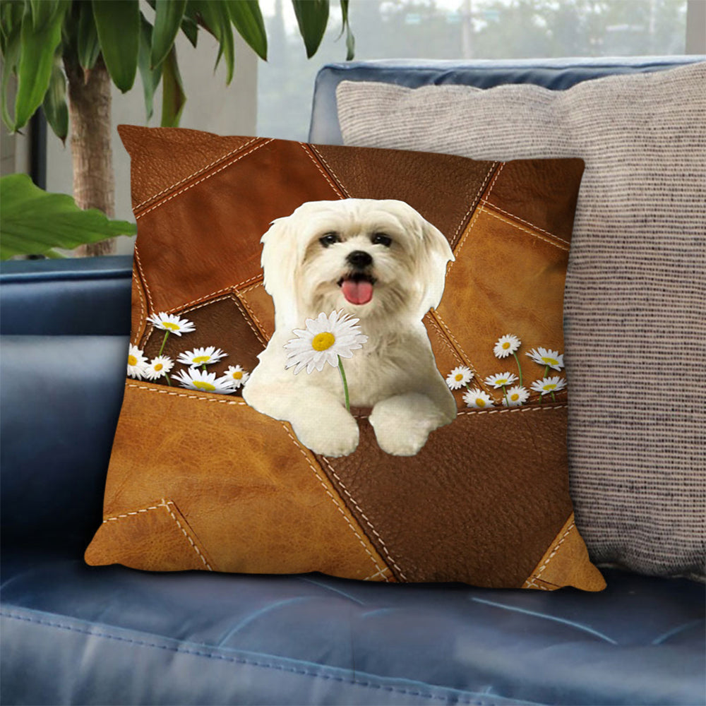 Maltese Holding Daisy Pillow Case