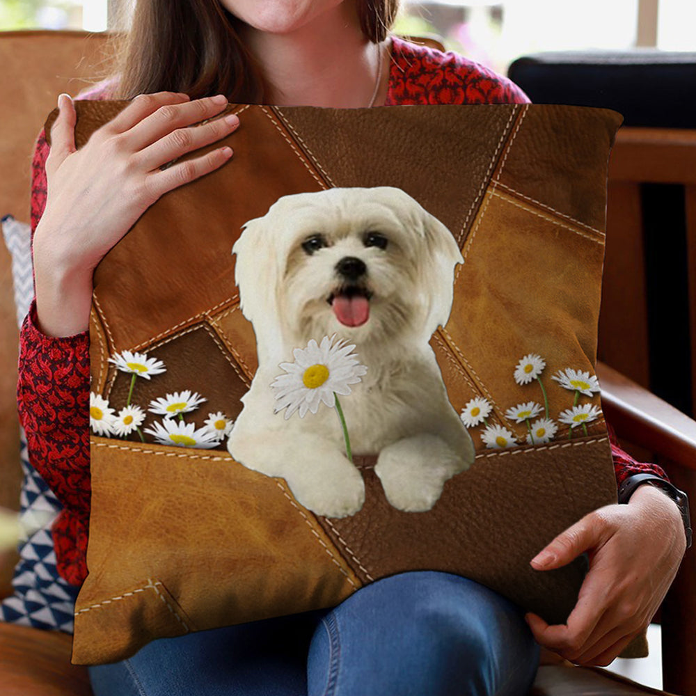 Maltese Holding Daisy Pillow Case