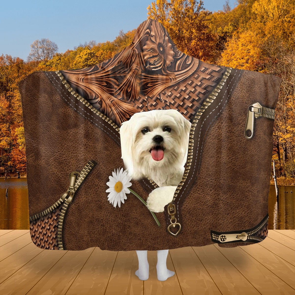 Maltese Holding Daisy Hooded Blanket