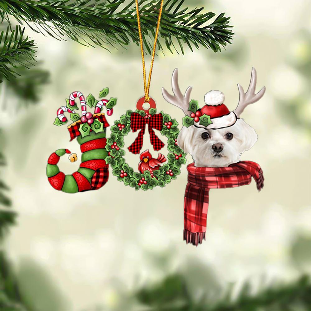 Maltese JOY Reindeer Hanging Ornament