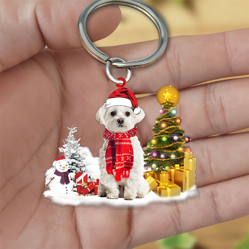 Maltese Early Merry Christma Acrylic Keychain