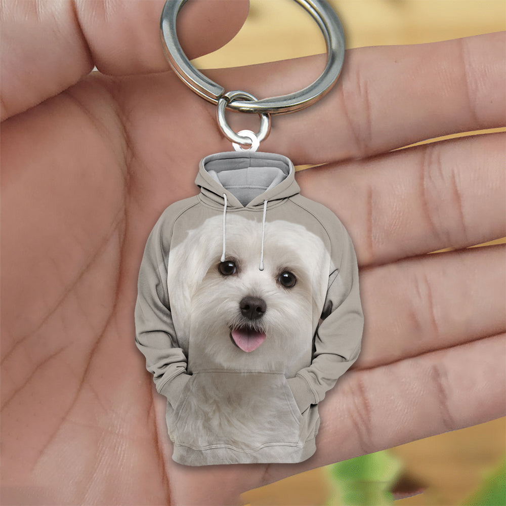 Maltese 3D Graphic Hoodie Acrylic Keychain