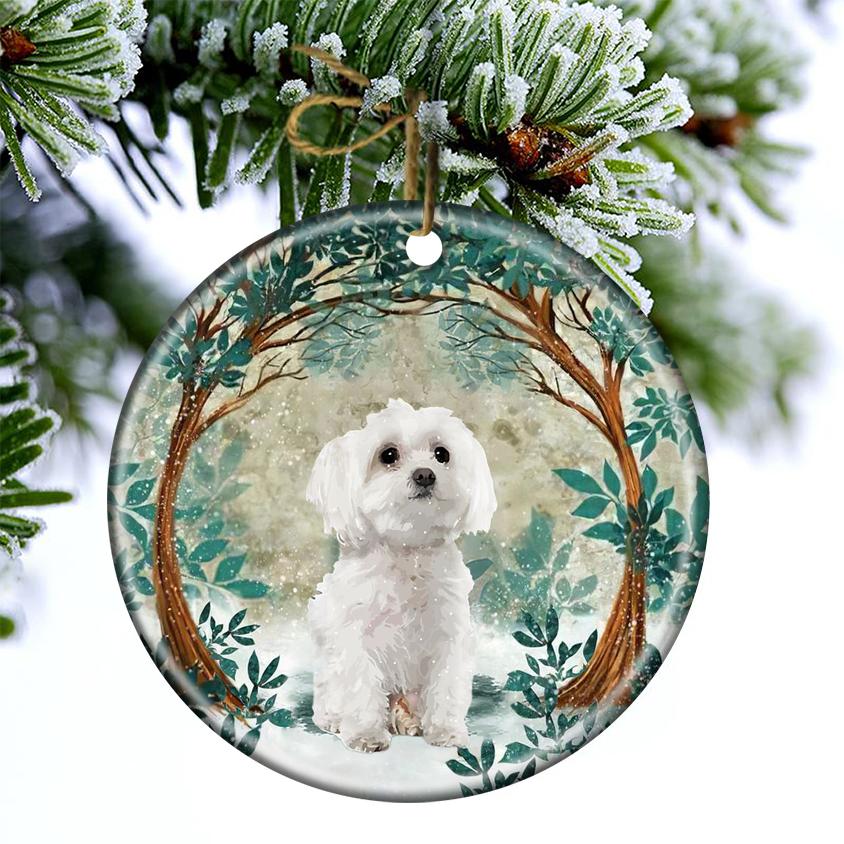 Maltese Among Forest Porcelain/Ceramic Ornament