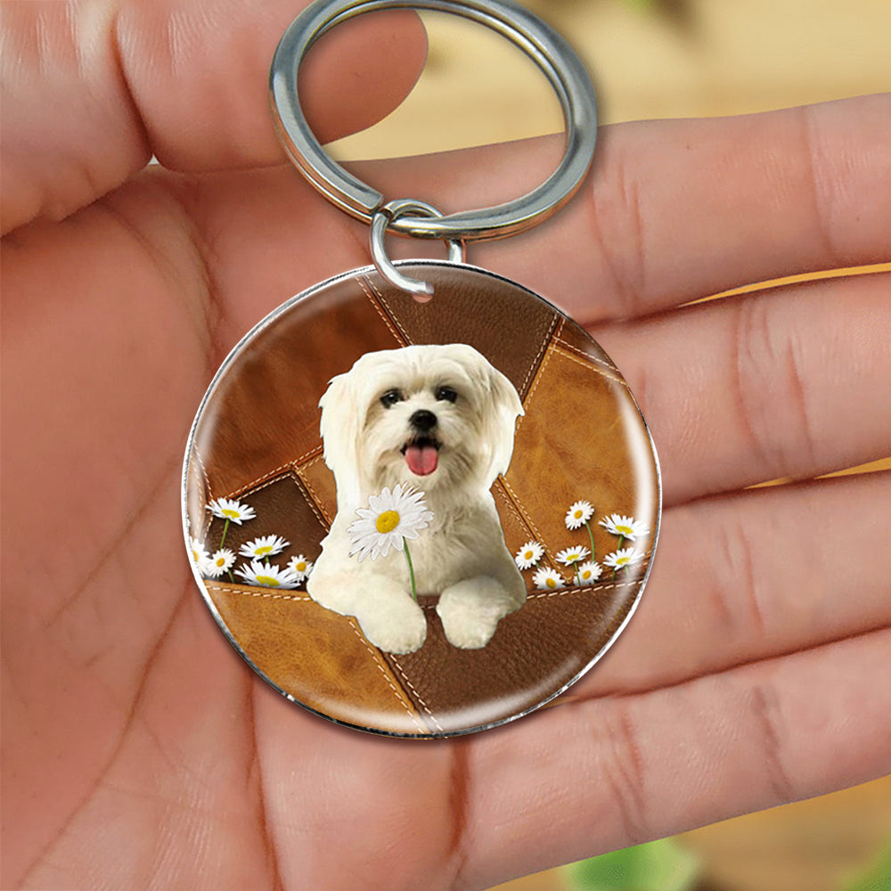 Maltese Holding Daisy-Round Resin Epoxy Metal Keychain