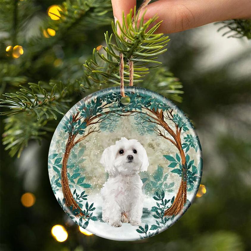 Maltese Among Forest Porcelain/Ceramic Ornament