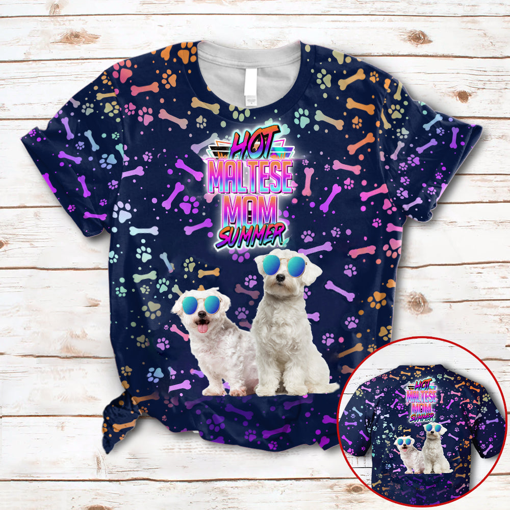 Hot Maltese Mom Summer Neon Tropical Desing 3D All Over Print T-Shirt