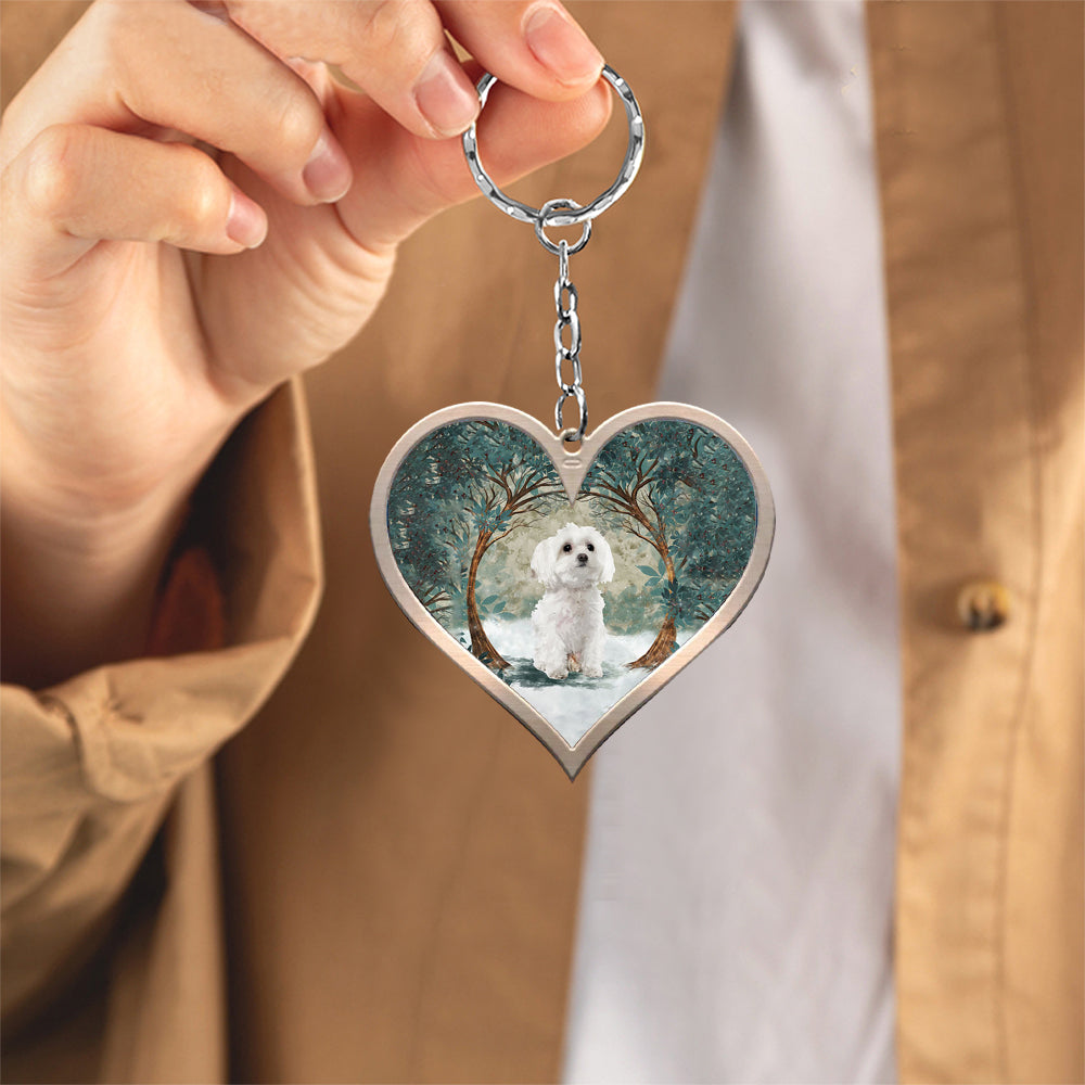 Maltese Heart Shape Stainless Steel Keychain