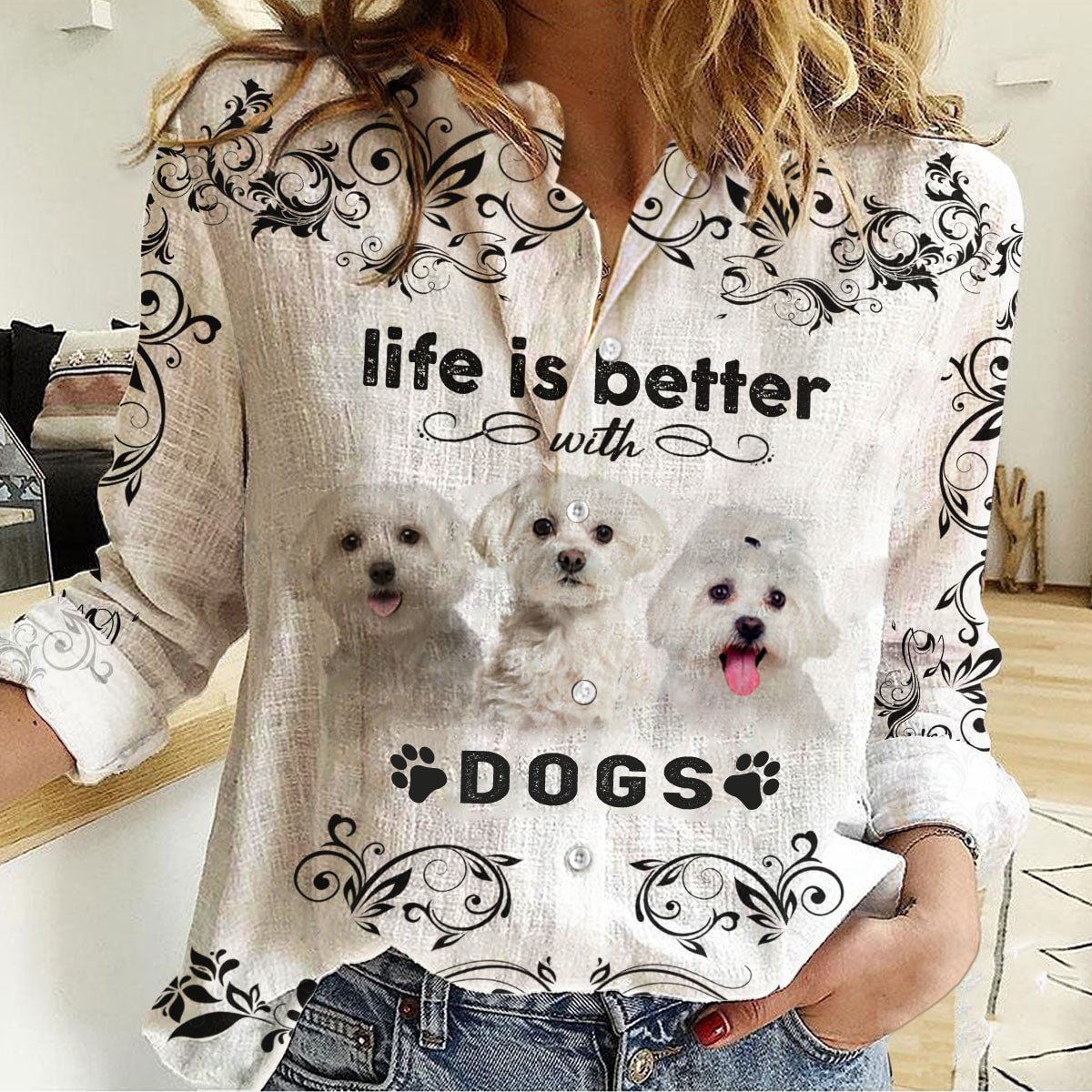 Maltese -Life Is Better With Dogs Women's Long-Sleeve Shirt