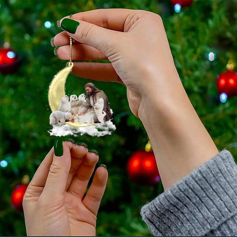 Jesus Surrounded By Malteses On The Moon Ornament