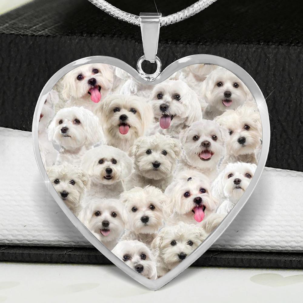A Bunch Of Malteses Heart Necklace