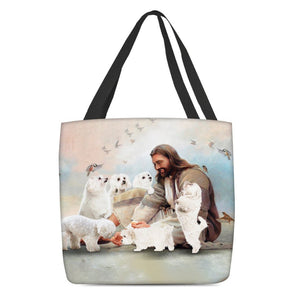 Jesus Surrounded By Malteses Tote Bag
