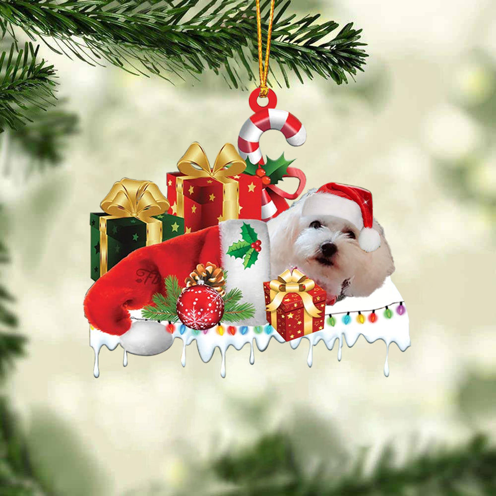 Maltipoo_1 Merry Christmas Hanging Ornament-0211