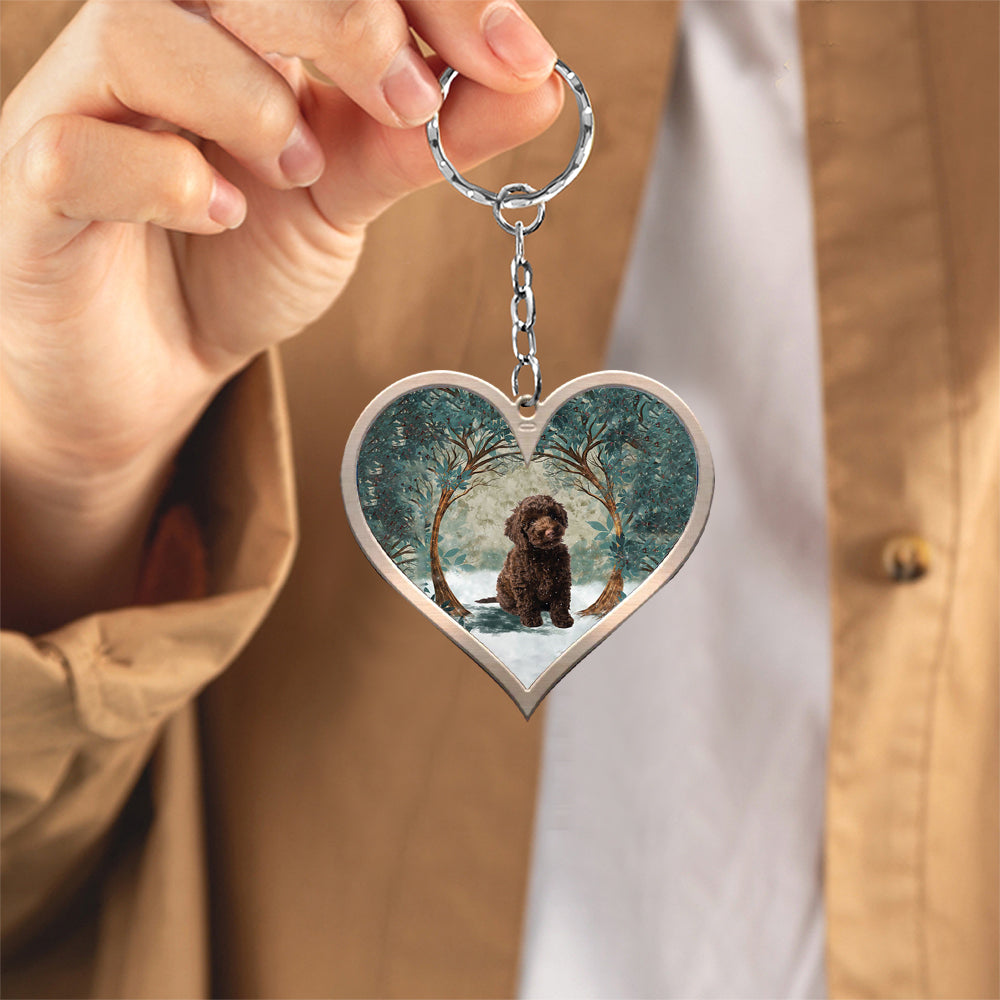 Mini Labradoodle Heart Shape Stainless Steel Keychain