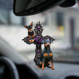 Miniature Pincher Pray For God Car Hanging Ornament