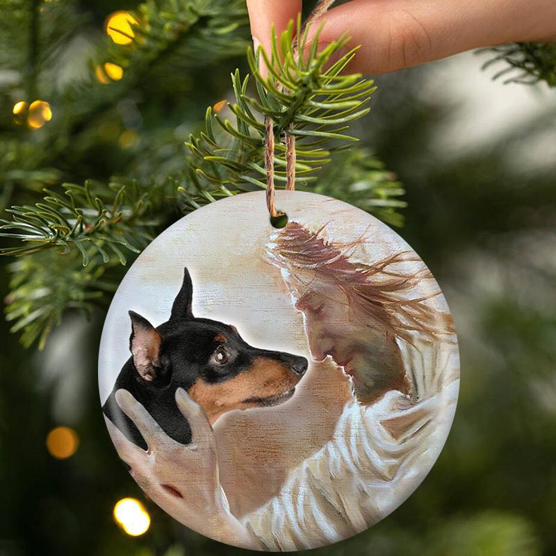 New Release -Miniature Pinscher With God Porcelain/Ceramic Ornament
