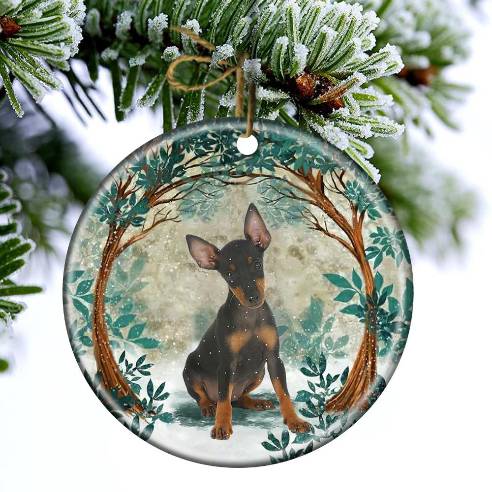 Miniature Pinscher Among Forest Porcelain/Ceramic Ornament