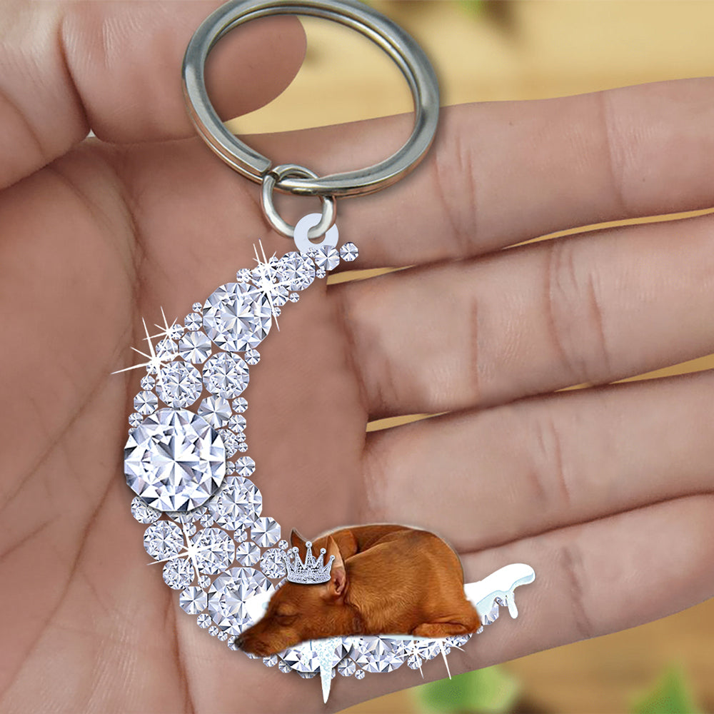 Miniature Pinscher Sleeping On A Diamond Moon Acrylic Keychain