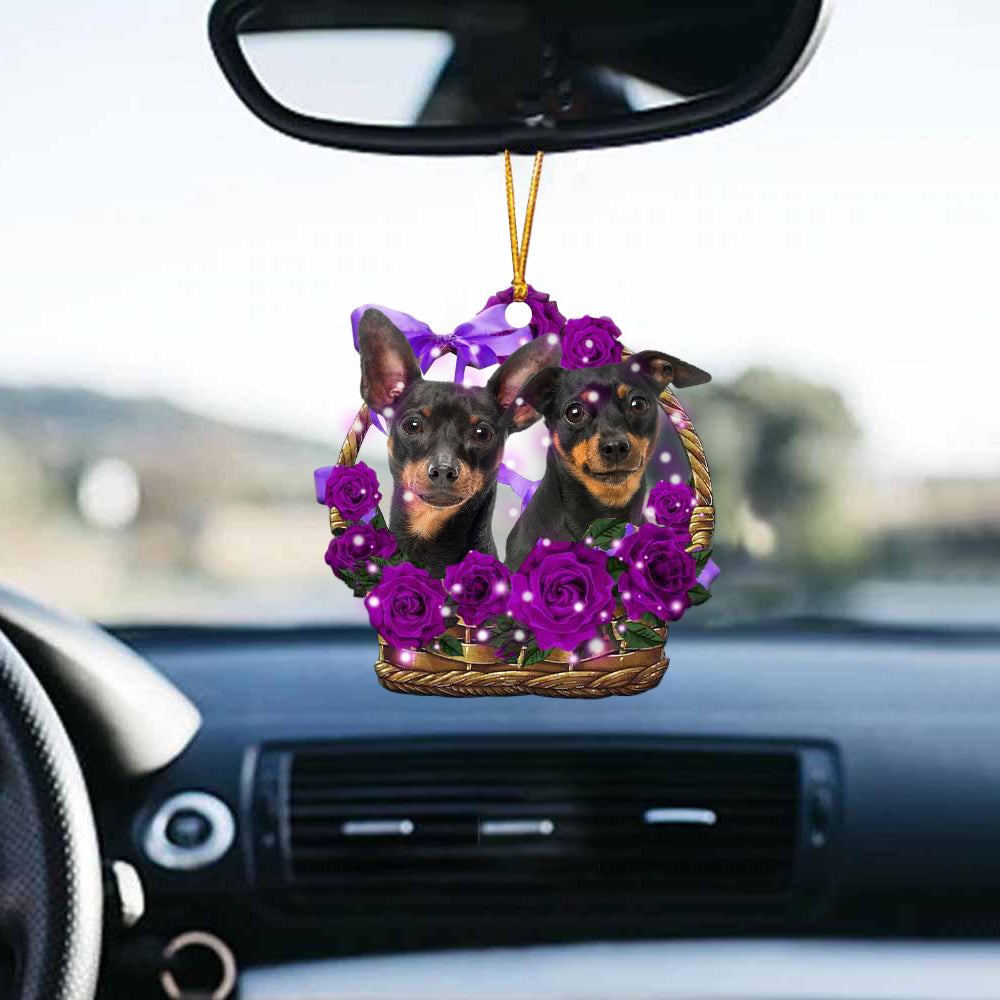 Miniature Pinscher Rose Wicker Basket Car Hanging Ornament