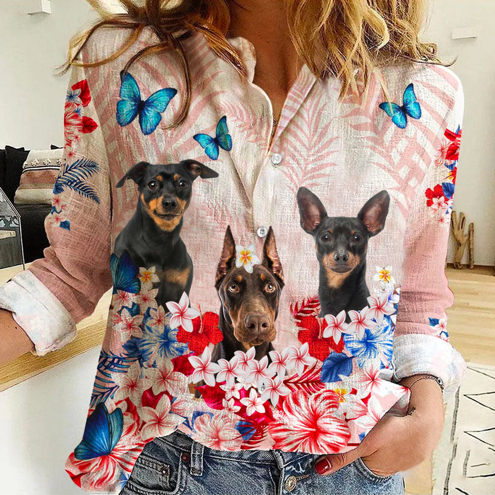 Miniature Pinscher Floral Casual Shirt