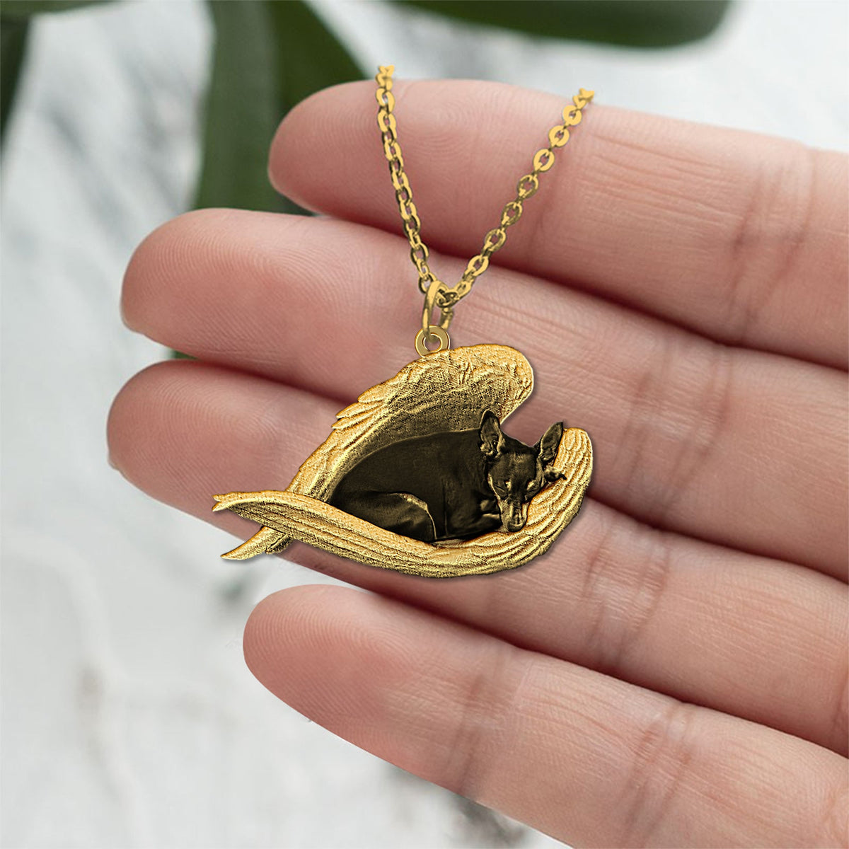 Miniature Pinscher Sleeping Angel Necklace