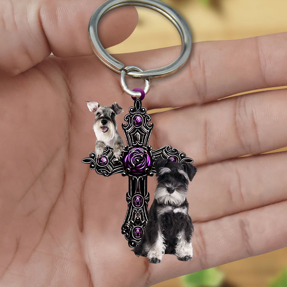 Miniature Schnauzer02 Pray For God Acrylic Keychain