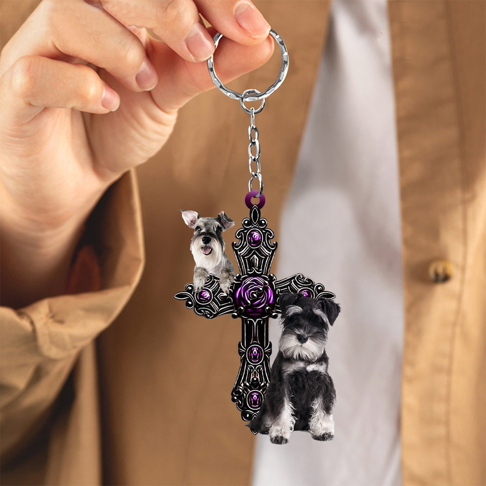 Miniature Schnauzer02 Pray For God Acrylic Keychain