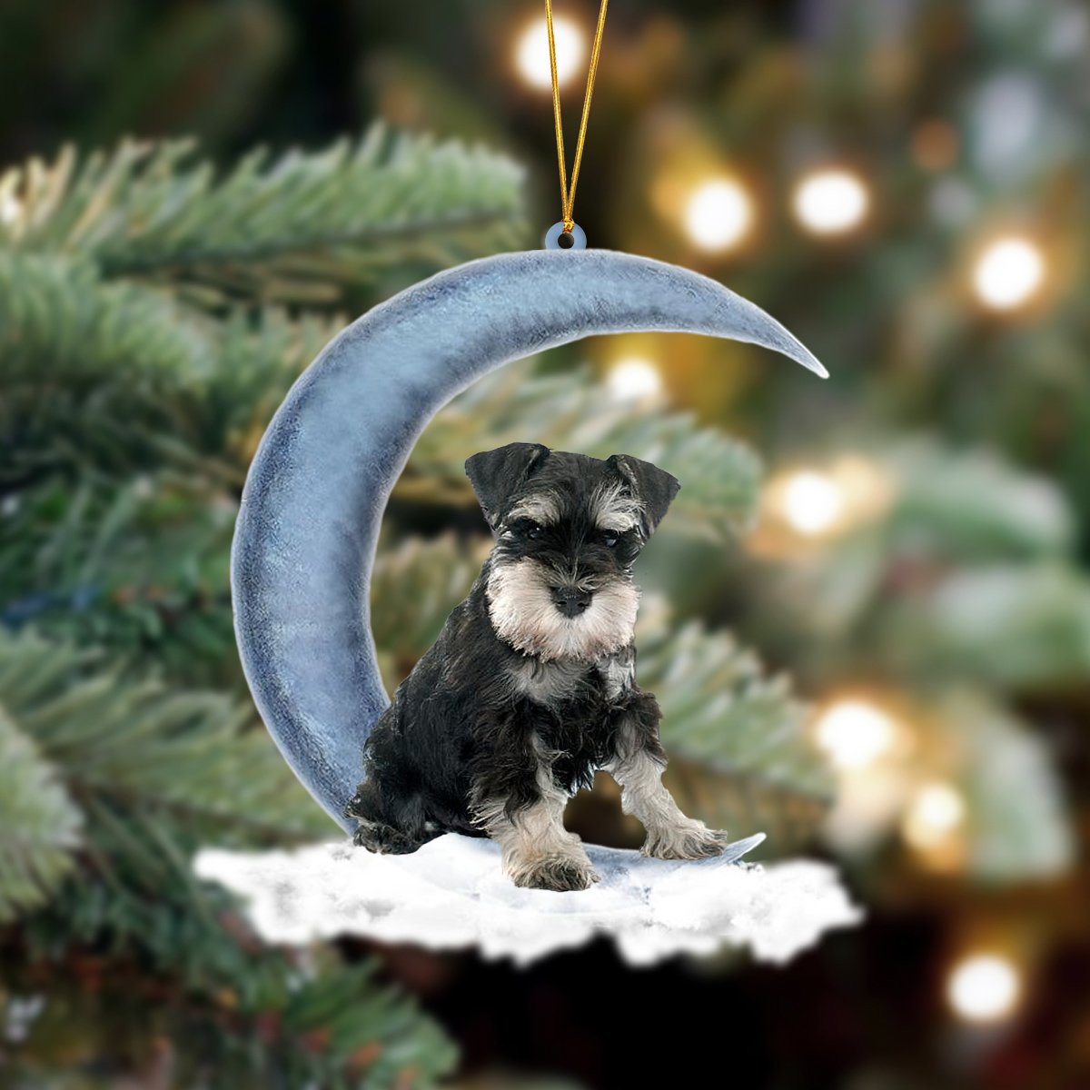 Miniature Schnauzer 02 Sits On The Moon Hanging Ornament