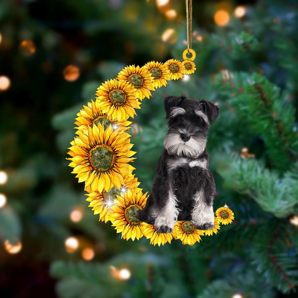 Miniature Schnauzer On Sunflower Moon Ornament