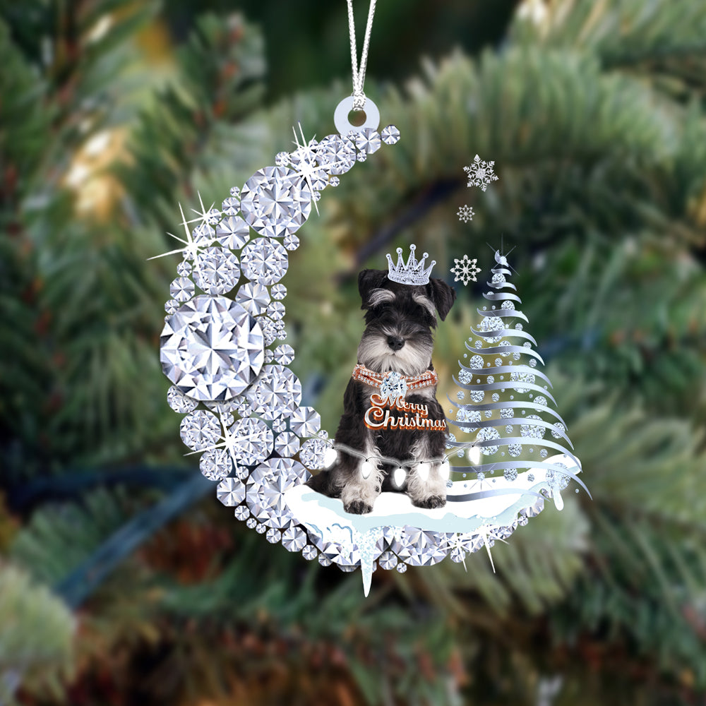 Miniature Schnauzer02 Diamond Moon Merry Christmas Ornament