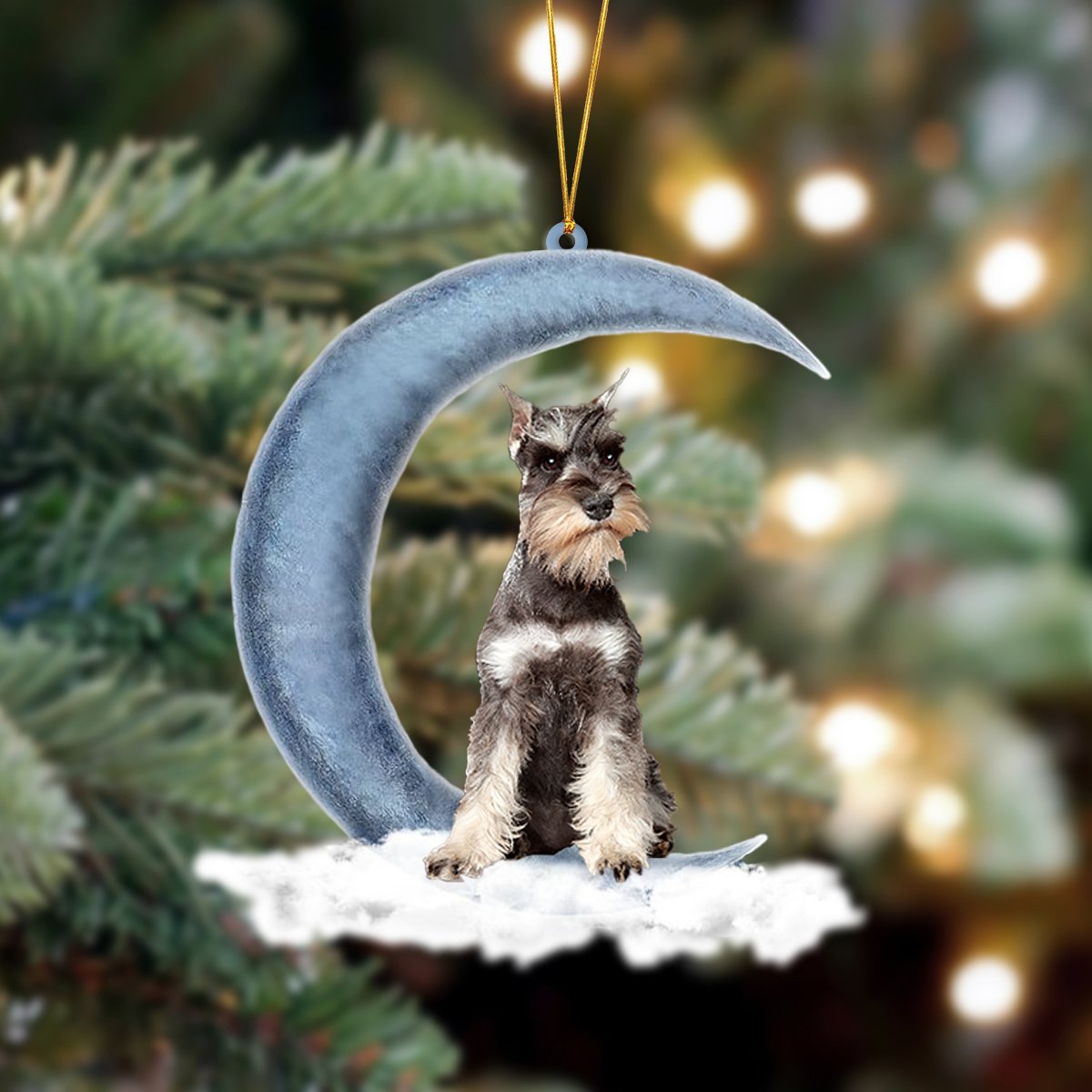 Miniature Schnauzer Sits On The Moon Hanging Ornament