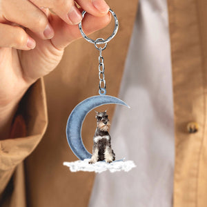 Miniature Schnauzer On The Moon Flat Acrylic Keychain