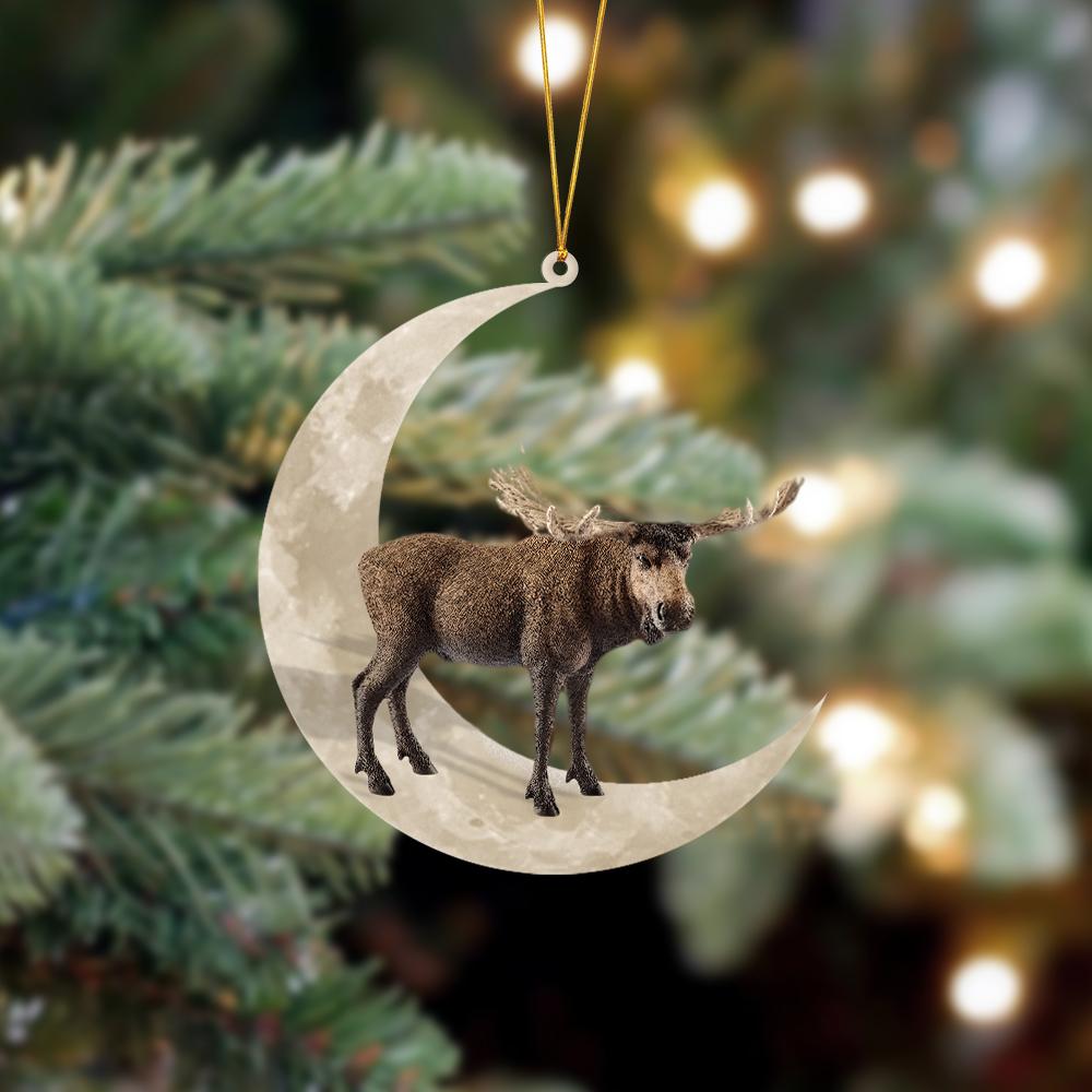Moose Sits On The Moon Hanging Ornament