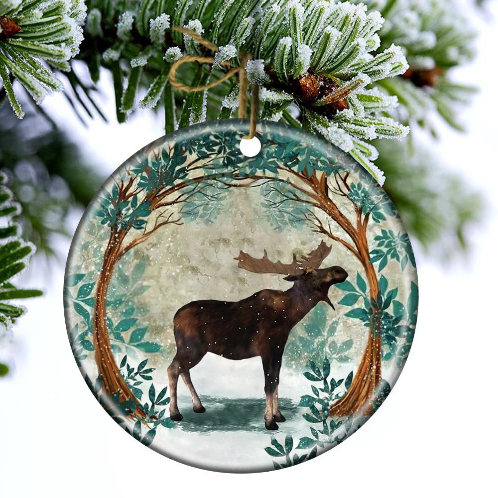 Moose Among Forest Porcelain/Ceramic Ornament