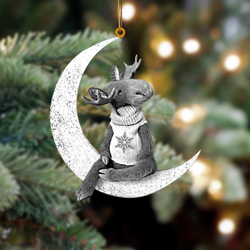 Moose Sits On The Moon Hanging Ornament