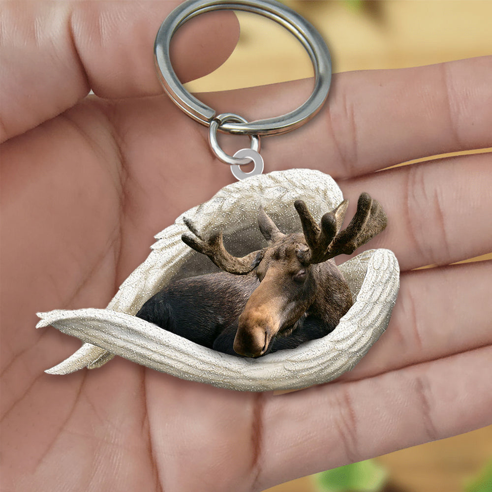 Moose Sleeping Angel Acrylic Keychain