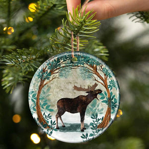 Moose Among Forest Porcelain/Ceramic Ornament